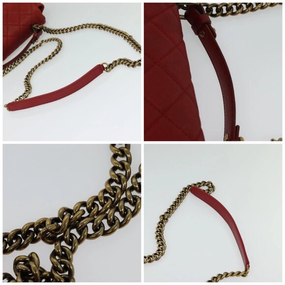 CHANEL Matelasse Chain Shoulder Bag Grained Calf Skin Red CC Auth 127170 - Picture 16 of 16